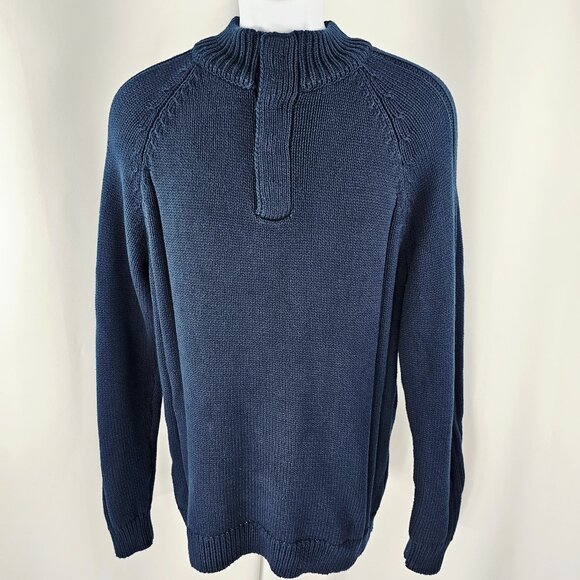Flag & Anthem Men's Navy Blue Chunky 3/4 Snap Crew Neck Sweater Size M NWT - Picture 1 of 15